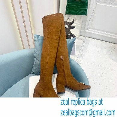 Balmain Heel 6cm B Plaque Thigh-high Boots Suede Brown 2021