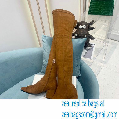 Balmain Heel 6cm B Plaque Thigh-high Boots Suede Brown 2021