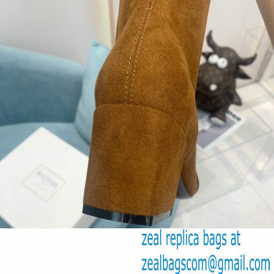 Balmain Heel 6cm B Plaque Thigh-high Boots Suede Brown 2021