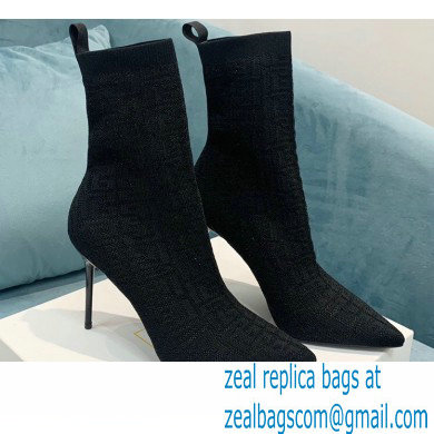 Balmain Heel 9.5cm Stretch Knit Skye Ankle Boots Black With Balmain Monogram 2021