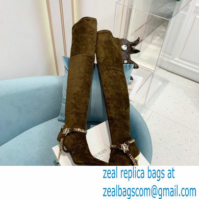 Balmain Okt Chain Detail Thigh-high Boots Suede Khaki 2021