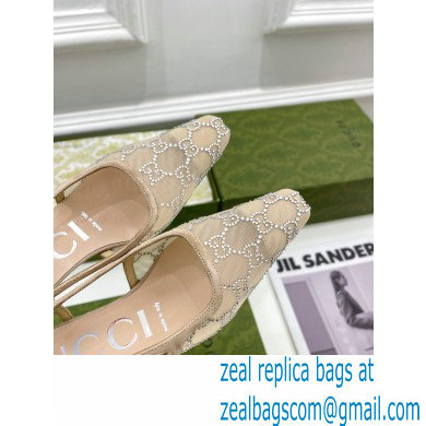 Gucci Heel 4cm GG Slingback Pumps Mesh Beige/Crystals 2022