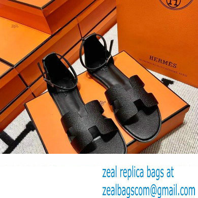 Hermes Epsom Calfskin Santorini Sandals Handmade Black - Click Image to Close