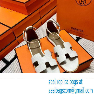 Hermes Epsom Calfskin Santorini Sandals Handmade White