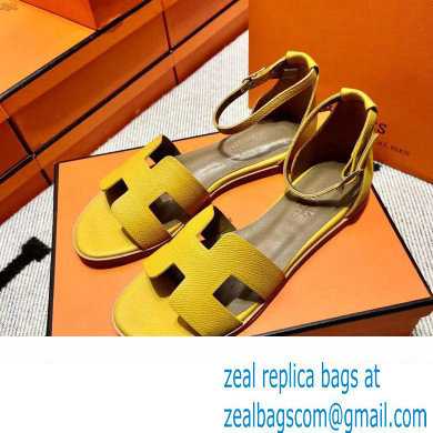 Hermes Epsom Calfskin Santorini Sandals Handmade Yellow