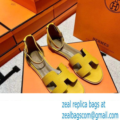 Hermes Epsom Calfskin Santorini Sandals Handmade Yellow