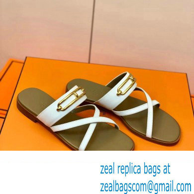 Hermes Roulis Buckle Claire Sandals White