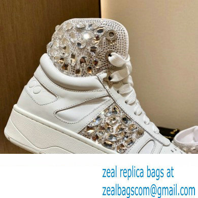 Jimmy Choo HAWAII HI TOP/F Trainers Sneakers White with Crystal Embellishment 2022