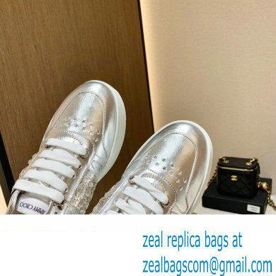 Jimmy Choo HAWAII LOW TOP/F Trainers Sneakers Silver with Crystal Embellishment 2022