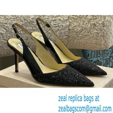 Jimmy Choo Heel Glitter/Patent Slingbacks Black 2022