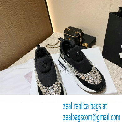 Jimmy Choo MEMPHIS/F Trainers Sneakers Black with Crystal Embellishment 2022