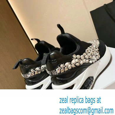 Jimmy Choo MEMPHIS/F Trainers Sneakers Black with Crystal Embellishment 2022