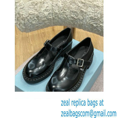 Prada Brushed Leather T-strap shoes Black 2022