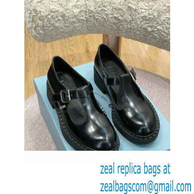 Prada Brushed Leather T-strap shoes Black 2022