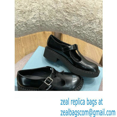 Prada Brushed Leather T-strap shoes Black 2022