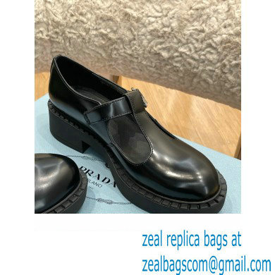 Prada Brushed Leather T-strap shoes Black 2022