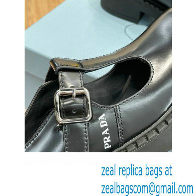 Prada Brushed Leather T-strap shoes Black 2022