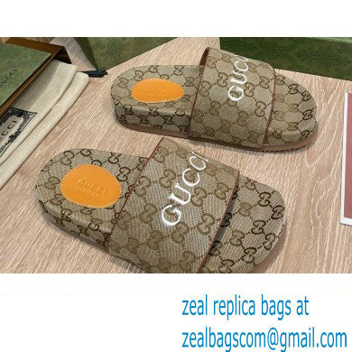 Gucci GG Slide Sandals Logo Beige 2022