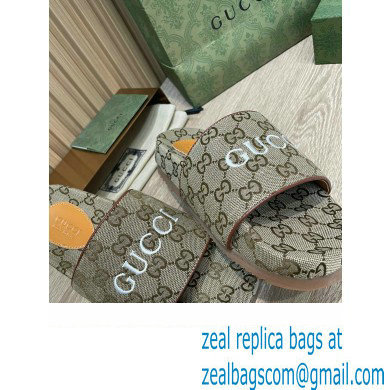 Gucci GG Slide Sandals Logo Beige 2022