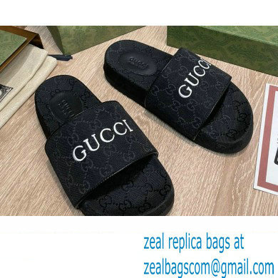 Gucci GG Slide Sandals Logo Black 2022