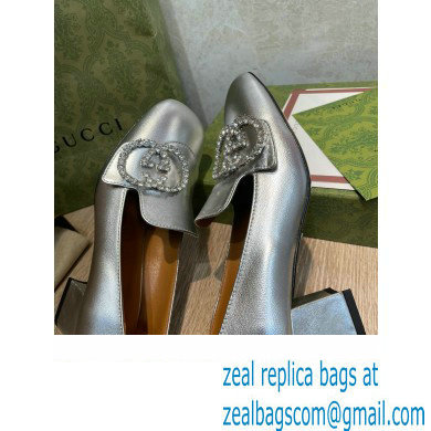 Gucci Heel 5.5cm Pumps Silver with Crystal Interlocking G 2022