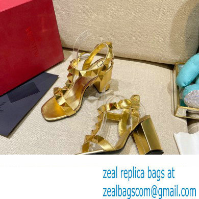Valentino Heel 9cm Roman Stud Calfskin sandals Gold 2022 - Click Image to Close