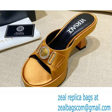 Versace Icon Crysatl Medusa Medallion Heel Mules Satin Gold 2022