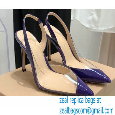 Gianvito Rossi Heel 10.5cm PLEXI PVC and Patent leather Slingback Pumps Purple 2022