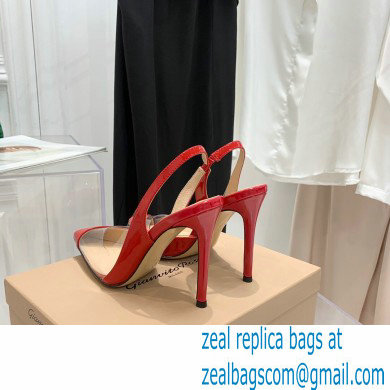 Gianvito Rossi Heel 10.5cm PLEXI PVC and Patent leather Slingback Pumps Red 2022