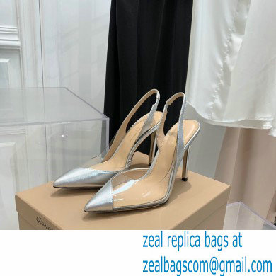 Gianvito Rossi Heel 10.5cm PLEXI PVC and Patent leather Slingback Pumps Silver 2022