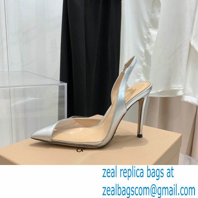 Gianvito Rossi Heel 10.5cm PLEXI PVC and Patent leather Slingback Pumps Silver 2022