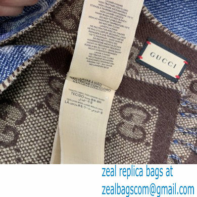 gucci GG jacquard knit scarf with tassels navy brown 2022