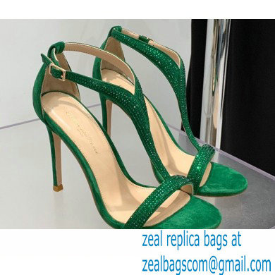 Gianvito Rossi Heel 10.5cm Eiko Stiletto Leather Sandals Crystals Green 2022