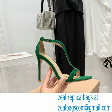 Gianvito Rossi Heel 10.5cm Eiko Stiletto Leather Sandals Crystals Green 2022