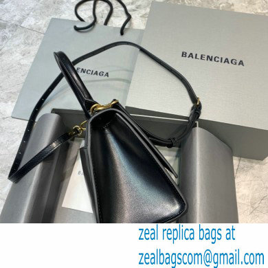 BALENCIAGAHourglass Small Handbag in black shiny box calfskin with gold hardware 2022