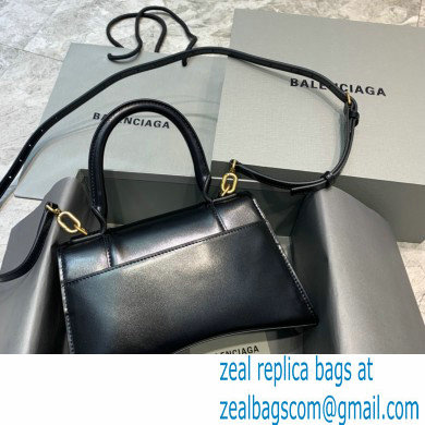 BALENCIAGAHourglass Small Handbag in black shiny box calfskin with gold hardware 2022