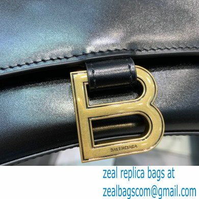 BALENCIAGAHourglass Small Handbag in black shiny box calfskin with gold hardware 2022