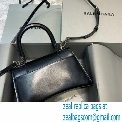 BALENCIAGAHourglass Small Handbag in black shiny box calfskin with silver hardware 2022