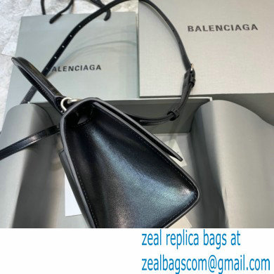 BALENCIAGAHourglass Small Handbag in black shiny box calfskin with silver hardware 2022