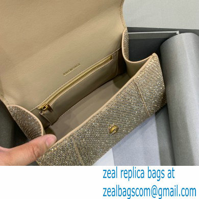 BALENCIAGA Hourglass Small Handbag in beige suede calfskin with rhinestones 2022 - Click Image to Close