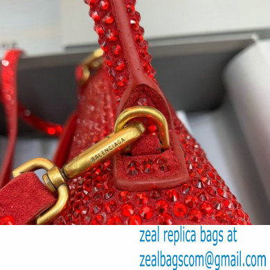 BALENCIAGA Hourglass Small Handbag in red suede calfskin with rhinestones 2022