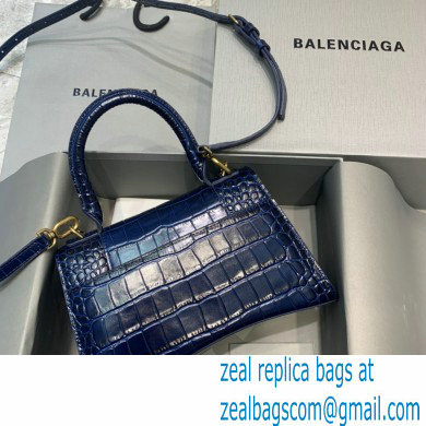 BALENCIAGA Hourglass Small Handbag in royal blue shiny crocodile embossed calfskin 2022