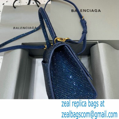 BALENCIAGA Hourglass Small Handbag in royal blue suede calfskin with rhinestones 2022