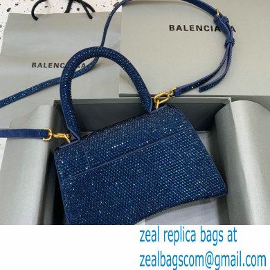 BALENCIAGA Hourglass Small Handbag in royal blue suede calfskin with rhinestones 2022