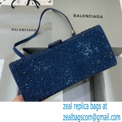 BALENCIAGA Hourglass Small Handbag in royal blue suede calfskin with rhinestones 2022