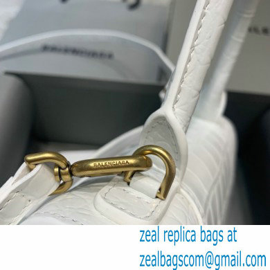 BALENCIAGA Hourglass Small Handbag in white shiny crocodile embossed calfskin with golden hardware 2022