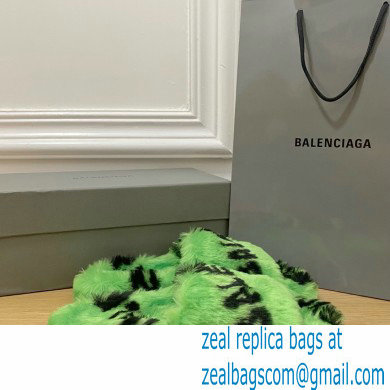 Balenciaga Allover Logo Furry Slide Sandals Green 2022