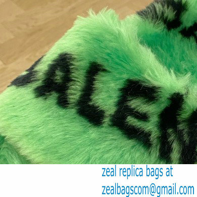 Balenciaga Allover Logo Furry Slide Sandals Green 2022