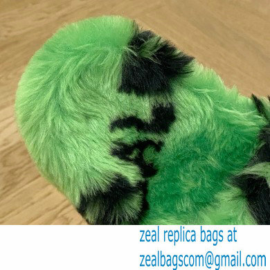 Balenciaga Allover Logo Furry Slide Sandals Green 2022