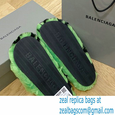 Balenciaga Allover Logo Furry Slide Sandals Green 2022